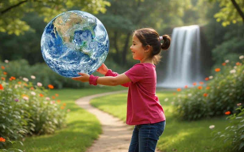 El niño interior. Estableciendo contratos. Niña jugando con la Tierra como si fuera un balón, en un parque